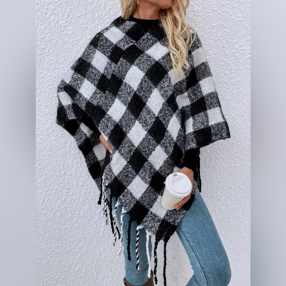 Black & White Plaid poncho/scarf from NYC boutique